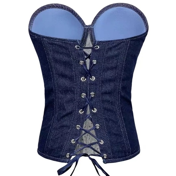 Rhinestone Strapless Overbust Denim corset top. Size S-M. - Picture 3 of 9
